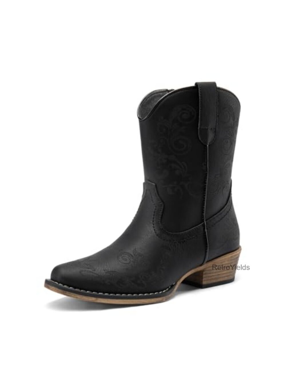 Women's Western Ankle Boots Faux Leather Square Toe Cuban Heel Zip